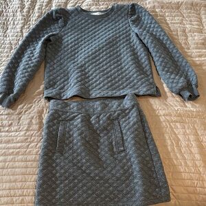 LOFT Textured Blue Sweater Skirt Set